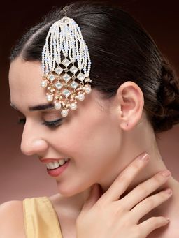 Karatcart - Designer Blue Crystal and Pearl Beaded Kundan Passa for Women