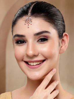 Karatcart - Delicate Rose Gold-Plated Lightweight American Diamond Maangtikka for Women