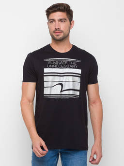 Spykar - Black Cotton Slim Fit T-Shirt for Men