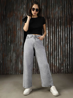 High Star - Women Regular Washed Loose Fit Cotton High Rise Jeans