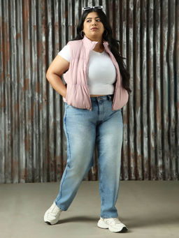 High Star - Women Plus Washed Mom Fit Cotton High Rise Jeans