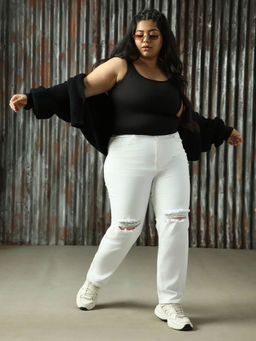 High Star - Women Plus Washed Straight Fit Cotton High Rise Jeans