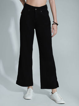 High Star - Women Regular Solid Flared Fit Cotton High Rise Jeans