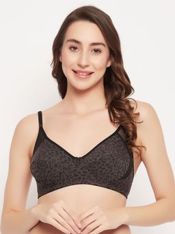 Clovia - Cotton Spandex Printed Non-Padded Full Cup Wire Free Everyday Bra - Dark Grey