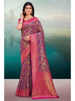 EXCLUSIVA - Purple Banarasi Saree with Unstitched