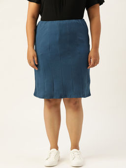 theRebelinme - Plus Size Women's Ink Blue Solid Color Pleated Skirts