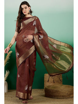 Mysilklove - Quincy Brown Khadi Organza Saree with Unstitched Blouse