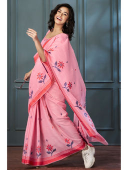 Mysilklove - Wewak Pink Handloom Linen Saree with Unstitched Blouse
