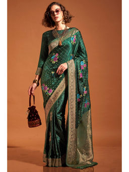Mysilklove - Wintergreen Handloom Satin Silk Saree with Unstitched Blouse