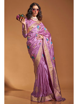 Mysilklove - Pearly Purple Handloom Satin Silk Saree with Unstitched Blouse