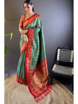 Mysilklove - Laurel Green Zari Woven Banarasi Saree with Unstitched Blouse
