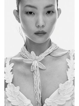 H&M - Women White Beaded Multi-Strand Necklace