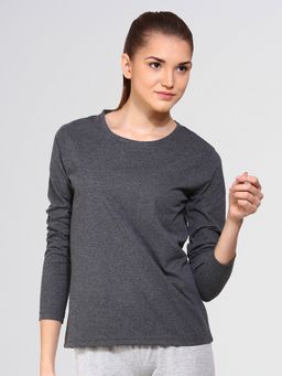 ap'pulse - Women Charcoal Cotton Solid Round Neck T-Shirt