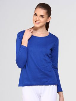 ap'pulse - Women Blue Pure Cotton Solid Round Neck T-Shirt