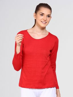 ap'pulse - Women Red Pure Cotton Solid Round Neck T-Shirt
