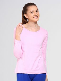 ap'pulse - Women Pink Pure Cotton Solid Round Neck T-Shirt