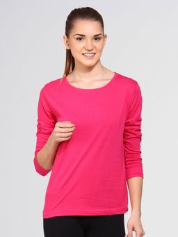 ap'pulse - Women Pink Pure Cotton Solid Round Neck T-Shirt