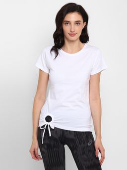 ap'pulse - Women White Pure Cotton Solid Round Neck T-Shirt