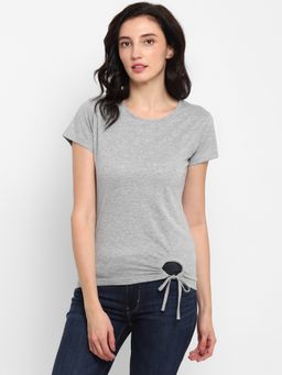 ap'pulse - Women Grey Cotton Solid Round Neck T-Shirt