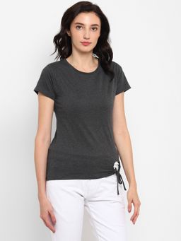 ap'pulse - Women Charcoal Cotton Solid Round Neck T-Shirt