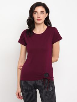 ap'pulse - Women Maroon Pure Cotton Solid Round Neck T-Shirt