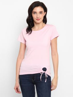 ap'pulse - Women Pink Pure Cotton Solid Round Neck T-Shirt