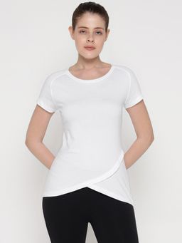 ap'pulse - Women White Pure Cotton Solid Round Neck T-Shirt