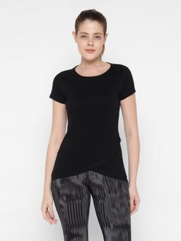 ap'pulse - Women Black Pure Cotton Solid Round Neck T-Shirt