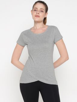 ap'pulse - Women Grey Cotton Solid Round Neck T-Shirt