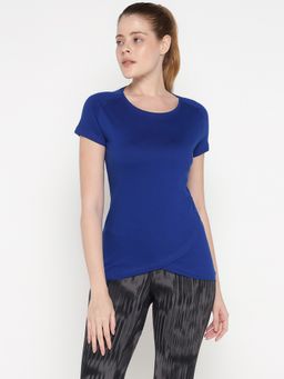 ap'pulse - Women Blue Pure Cotton Solid Round Neck T-Shirt