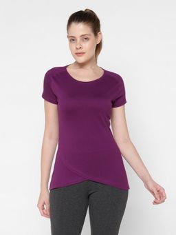 ap'pulse - Women Purple Pure Cotton Solid Round Neck T-Shirt