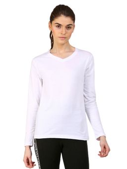 ap'pulse - Women White Pure Cotton Solid V-Neck T-Shirt