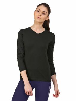 ap'pulse - Women Black Pure Cotton Solid V-Neck T-Shirt