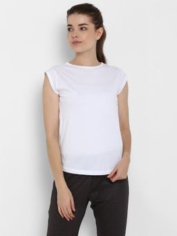 ap'pulse - Women White Pure Cotton Solid Round Neck T-Shirt