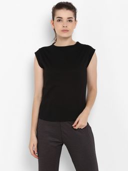 ap'pulse - Women Black Pure Cotton Solid Round Neck T-Shirt