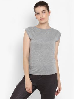 ap'pulse - Women Grey Cotton Solid Round Neck T-Shirt