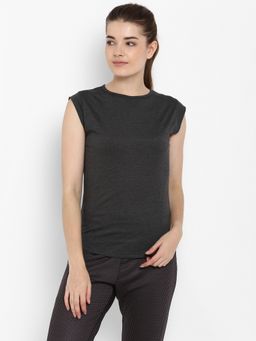 ap'pulse - Women Charcoal Cotton Solid Round Neck T-Shirt