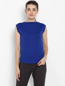 ap'pulse - Women Blue Pure Cotton Solid Round Neck T-Shirt