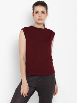 ap'pulse - Women Maroon Pure Cotton Solid Round Neck T-Shirt