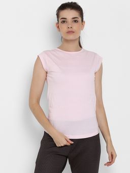ap'pulse - Women Pink Pure Cotton Solid Round Neck T-Shirt