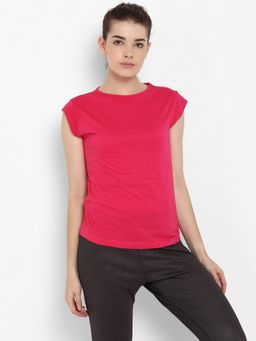 ap'pulse - Women Pink Pure Cotton Solid Round Neck T-Shirt
