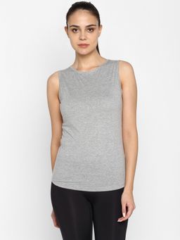 ap'pulse - Women Grey Cotton Solid Round Neck T-Shirt