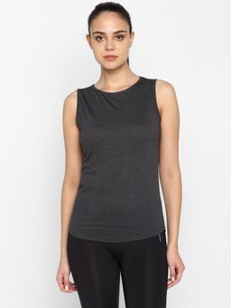 ap'pulse - Women Charcoal Cotton Solid Round Neck T-Shirt