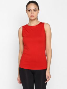 ap'pulse - Women Red Pure Cotton Solid Round Neck T-Shirt