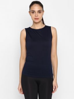 ap'pulse - Women Navy Blue Pure Cotton Solid Round Neck T-Shirt