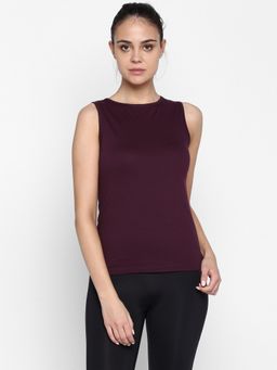 ap'pulse - Women Maroon Pure Cotton Solid Round Neck T-Shirt