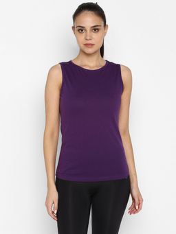 ap'pulse - Women Purple Pure Cotton Solid Round Neck T-Shirt