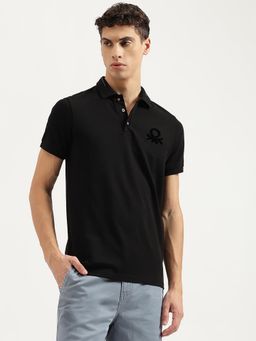 United Colors of Benetton - Black Solid Polo T-Shirt