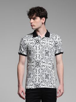 Jack & Jones - White Printed Polo T-Shirt