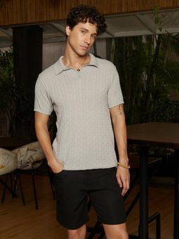 Campus Sutra - Grey Self Design Polo T-Shirt